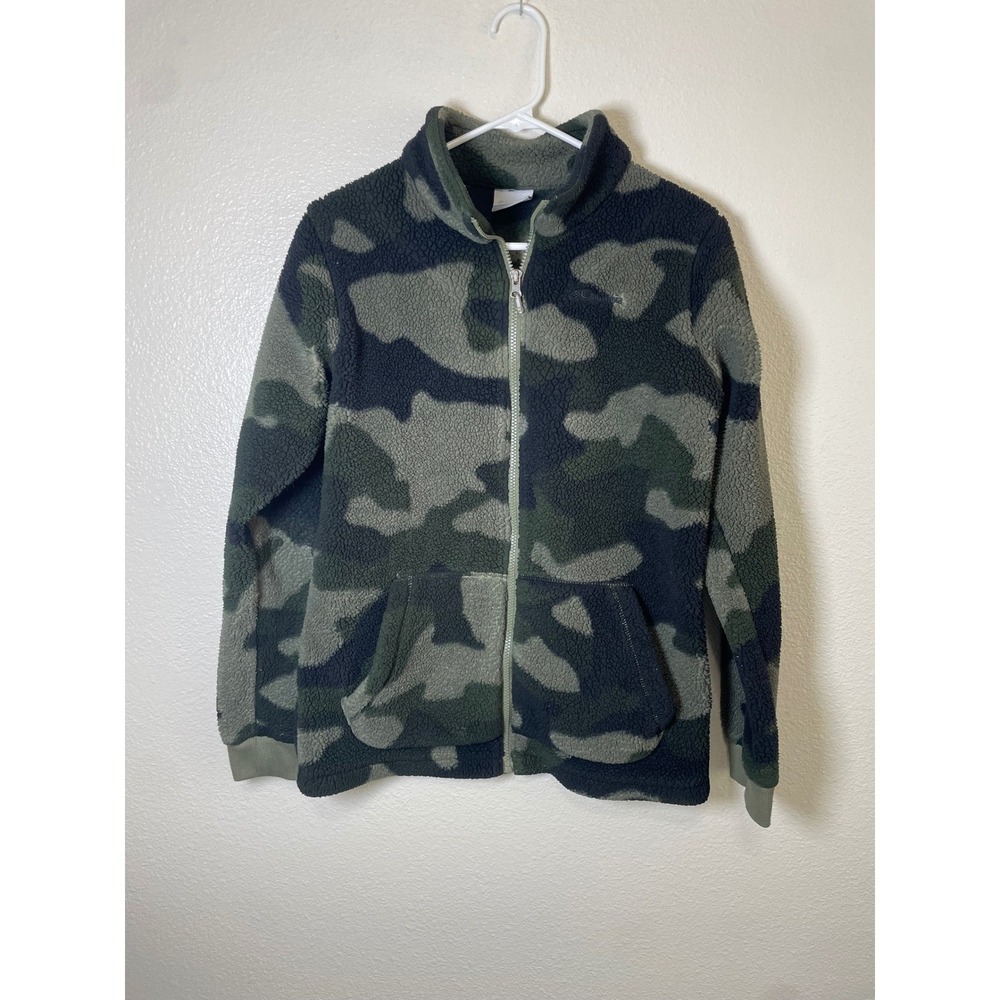 Mens X-Large Columbia Fleece Jacket Camo Full‎ Zip Up Camoflauge Dark Green